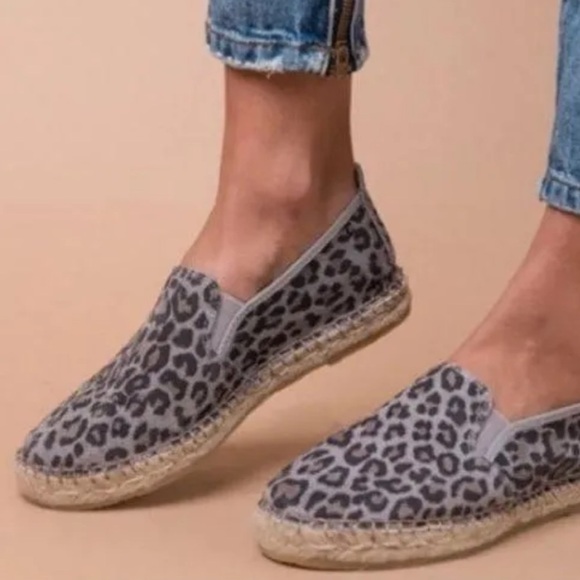 Free People Gray Black Suede Freeway Leopard Print Espadrille Flats Sz 38 - Picture 14 of 14